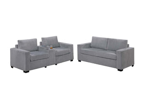 English Elm Elegant Wide-Welt Corduroy 2-Piece Sofa Set with Console Charging Station, Cup Holders, Loveseat Light Gray 33 L x 23 W x 36 H B011S01743
