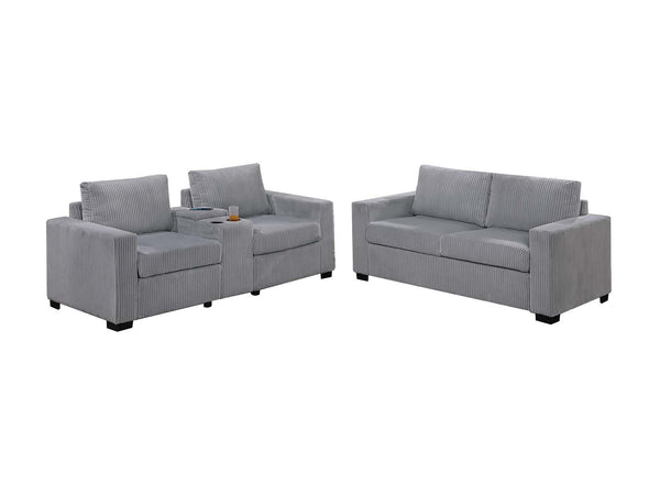 English Elm Elegant Wide-Welt Corduroy 2-Piece Sofa Set with Console Charging Station, Cup Holders, Loveseat Light Gray 33 L x 23 W x 36 H B011S01743
