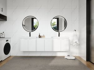 English Elm 72" Float Mount Double Sink Bathroom Vanity Glossy White Plywood Soft Close W999S00535