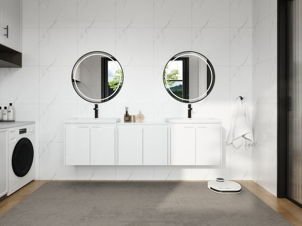 English Elm 72" Float Mount Double Sink Bathroom Vanity Glossy White Plywood Soft Close W999S00535
