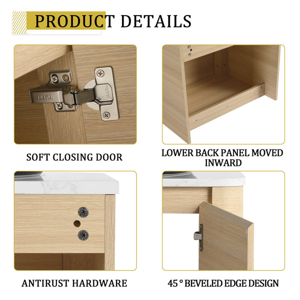 English Elm 24'' Wall-Mounted Bathroom Vanity With Stylish Ceramic Sink, Soft-Close Door & Durable Plywood Design W999S00458