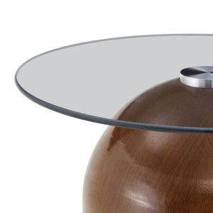 English Elm Small Round Tempered Glass Top Mid Century Modern Accent Table for Living Room or Office W2920P438805