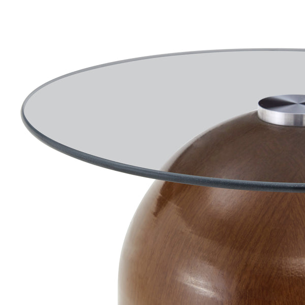 English Elm Small Round Tempered Glass Top Mid Century Modern Accent Table for Living Room or Office W2920P438805
