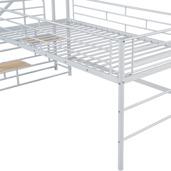 English Elm Mid Mid Loft Bed with Storage Stairs Twin Safety Ladder Low 26.6" Slats Sturdy Metal Frame White MF323325AAK