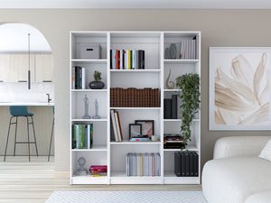 English Elm Davie Modern 3-Piece Home Bookcase Set with 14 Spacious Shelves, Slim XS Units for Stylish Storage White 41 L x 28 W x 5 H B200S00346