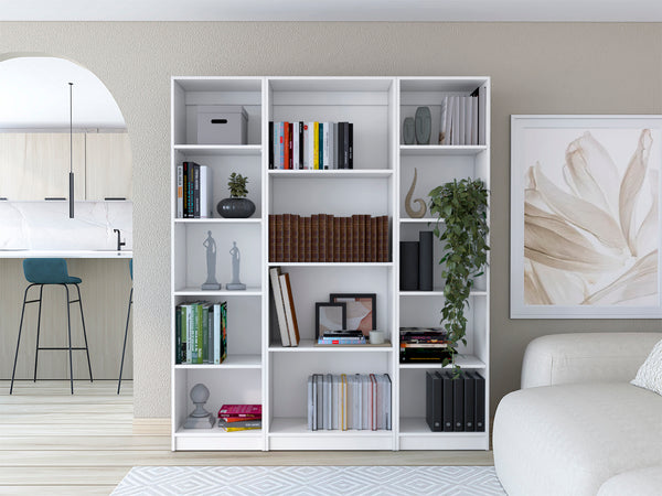 English Elm Davie Modern 3-Piece Home Bookcase Set with 14 Spacious Shelves, Slim XS Units for Stylish Storage White 41 L x 28 W x 5 H B200S00346