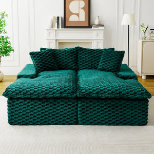 English Elm Green Turtle Velvet Double Chaise Lounge - Cozy & Multifunctional Sofa For Relaxing Or Socializing W3371S00042