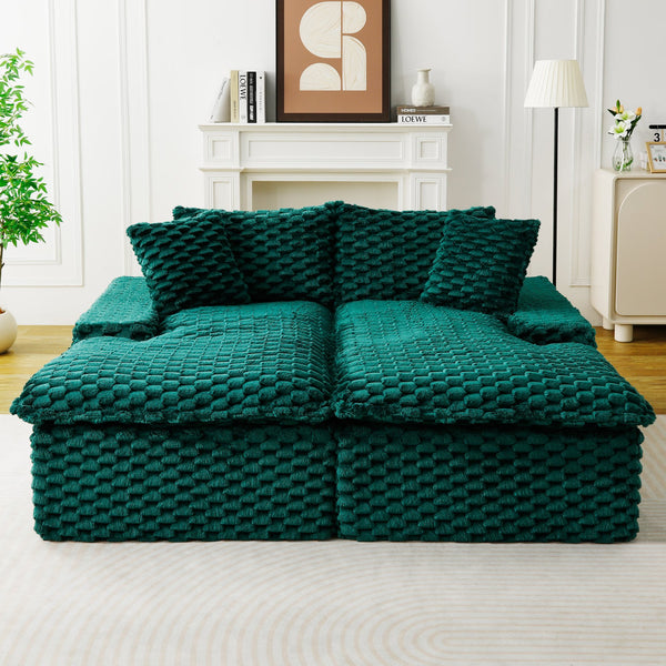 English Elm Green Turtle Velvet Double Chaise Lounge - Cozy & Multifunctional Sofa For Relaxing Or Socializing W3371S00042
