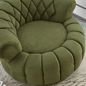 English Elm Swivel Barrel Accent Chair Chenille Tufted Round Club Seat for Living Room Lounge Green N719S002280F