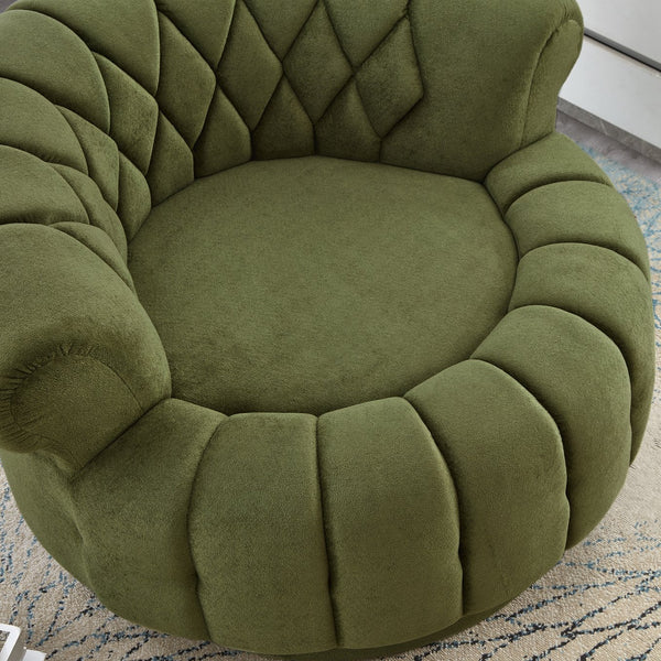 English Elm Swivel Barrel Accent Chair Chenille Tufted Round Club Seat for Living Room Lounge Green N719S002280F