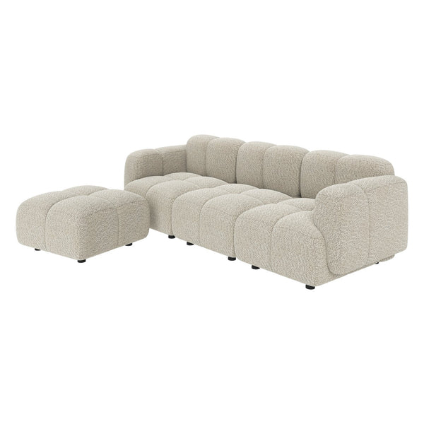 English Elm Beige Boucle L-shaped Sectional with Sculptural Cushion Blocks and Movable Ottoman Beige N758T404142A