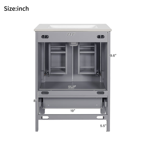 English Elm 48-Inch Modern Bathroom Vanity with Dual Ceramic Sinks, Ample Soft-Close Storage and Stylish Design Grey N729P000009E