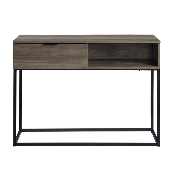 English Elm Galeno Rustic Oak Writing Desk with Black Metal Legs, Industrial Durable Composite Wood Storage﻿ B2726P243694