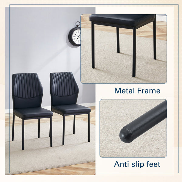 English Elm Luxury Pu Upholstered Dining Chair Set of 4 with Channel Stitching and Metal Legs W1512P494634
