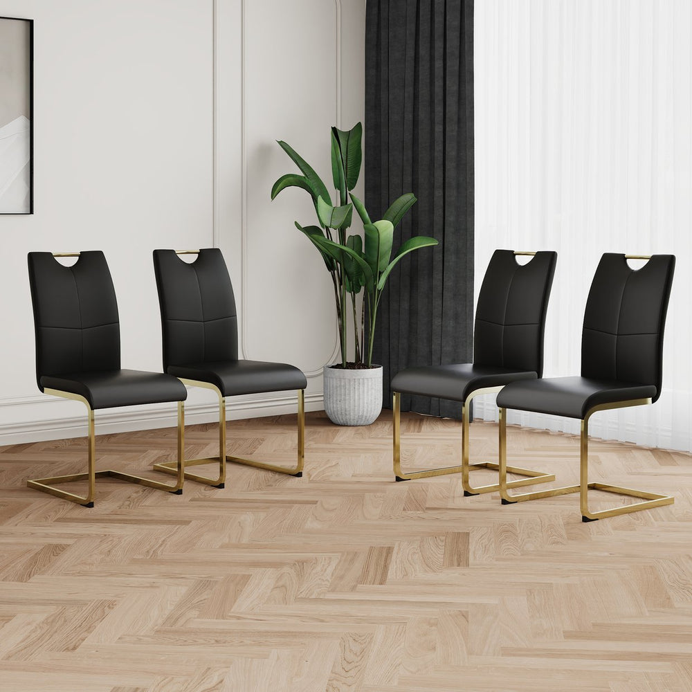 English Elm Modern Faux Leather Dining Side Chairs with Chrome Legs Ergonomic Set of 2 Black+Gold W210127294