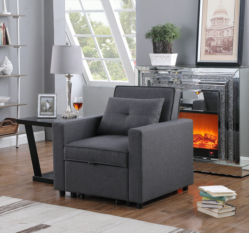 English Elm Zaira Convertible Linen Sleeper Chair with Side Pocket for Studio or Guest Room B2749S00192