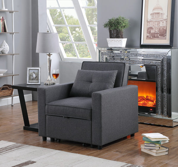 English Elm Zaira Convertible Linen Sleeper Chair with Side Pocket for Studio or Guest Room B2749S00192