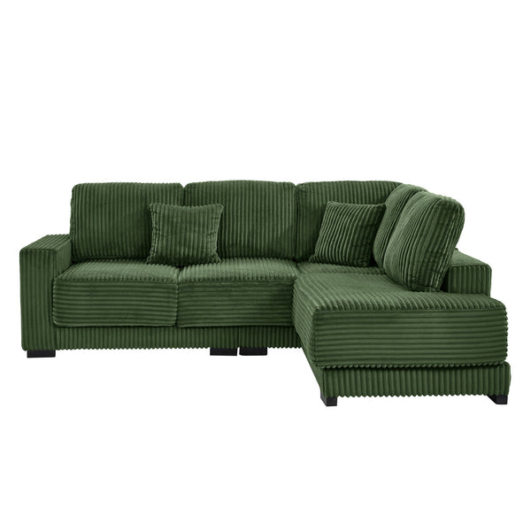 English Elm 93" Sectional Sofa L-Shaped Upholstered Corduroy 3-Seater with Reversible Chaise, Solid Wood Frame, Plush Coil-Foam Cushions Green W1097S00224