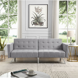 English Elm Sofa Convertible Linen Sofa Bed with Split-Back Recline, 3 Positions, Breathable Comfort for Small Spaces LIGHT GREY 41.3 L x 34.7 W x 8.2 H W2297S00006