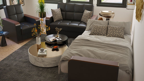 English Elm Primenest Zenaero X Convertible Loveseat With Storage - Sleek Black Pu Design For Small Spaces B030P281777-GIGA