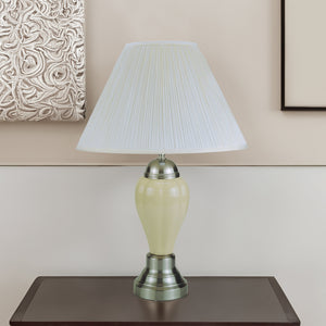 English Elm 1pc Elegant Crafted Table Lamp with Glossy Base and Metallic Accents, Pleated Shade, Modern Glow Ivory 23.62 L x 17.91 W x 17.64 H B2741S00035