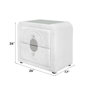 English Elm Shelyn Plush White Teddy Sherpa Nightstand with Glass Top, Crystal Knob & Chrome Accents, 70lb Limit B2726P313164