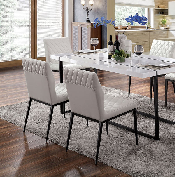 English Elm Ivory Diamond-Stitched Leatherette Dining Chairs Set of 2 — Padded Seats, Black Metal Frame, Contemporary Comfort B011P214980