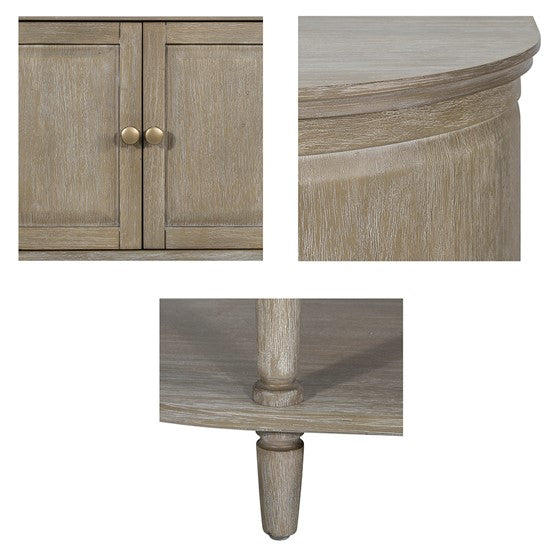 English Elm Accent Reclaimed Greige Cabinet with Lower Shelf, Solid Wood Frame, Oval Side Storage, 100lb Top Capacity B035P256567