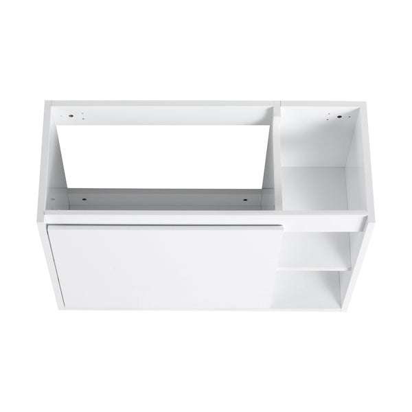 English Elm 28'' Floating Bathroom Vanity with Ceramic Sink Soft Close Door Melamine Cabinet Glossy White W999P426642