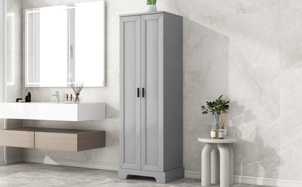 English Elm Storage Cabinet Modern Two-Door MDF Organizer with Adjustable Shelf, Anti-Tip Hardware, Durable Design Grey N725P331419E