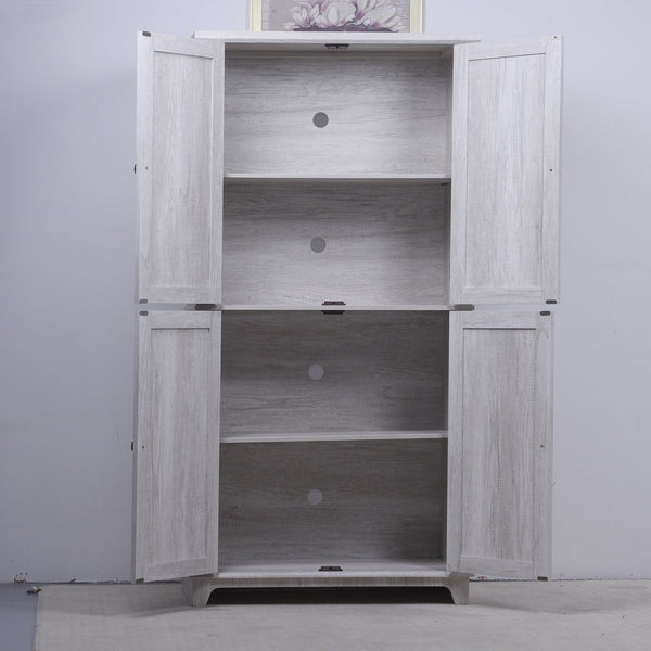English Elm 67.4"h Mirrored Corner Cabinet Carved Butterfly Doors Adjustable Shelves Entryway Storage Light Gray W2899P374348