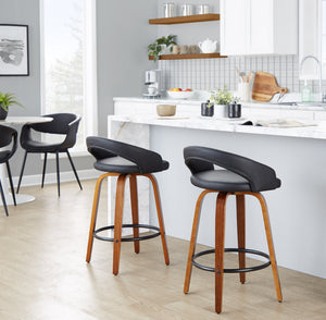 English Elm Fixed-height Swivel Counterstools Mahogany Wood Chrome Footrest Velvet Seat Set of 2 Black B202S01773