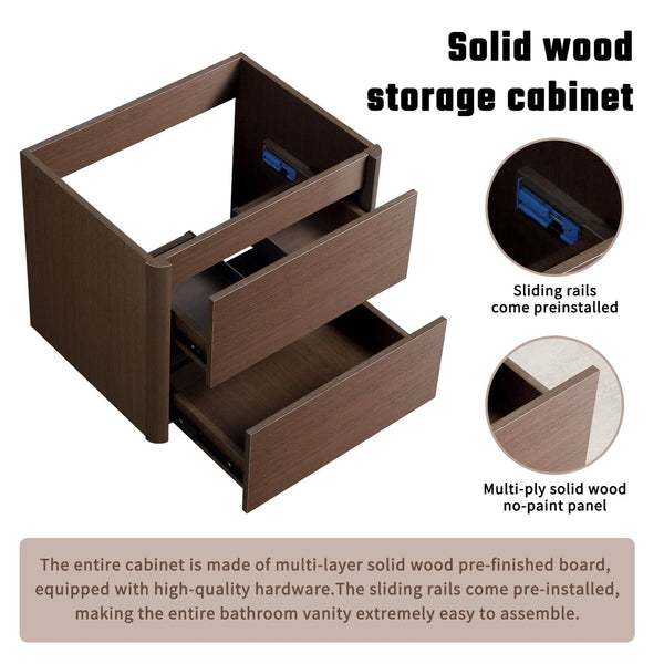 English Elm 23x18x19 Floating Bathroom Vanity Solid Wood Grain Soft Close Drawer Modern Storage W3402P370149