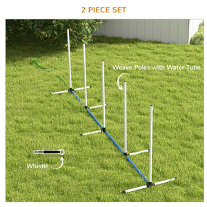 English Elm Pawhut 2-Piece Dog Agility Training Set With Weave Poles, Water Spray Tube, Whistle & Carry Bag W2225P217635-GIGA
