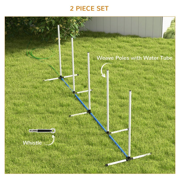 English Elm Pawhut 2-Piece Dog Agility Training Set With Weave Poles, Water Spray Tube, Whistle & Carry Bag W2225P217635-GIGA