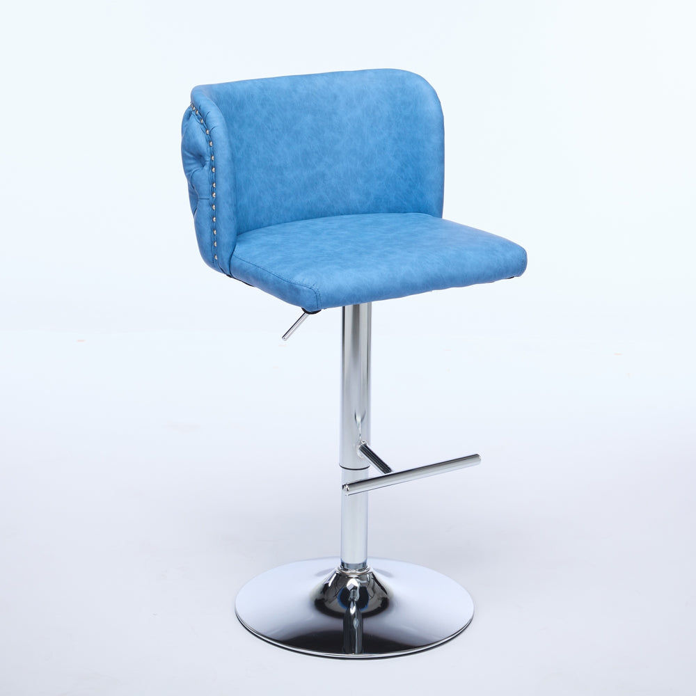 English Elm A&A Modern Swivel Barstools With Adjustable Height & Chrome Base - Stylish Blue Pu Upholstery, Set Of 2 W1143P193494