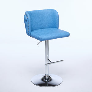 English Elm A&A Mid Century Dining Chair Set of 2 with Curved Ergonomic Walnut Back Upholstered Seat and Metal Legs Blue W1143P193494