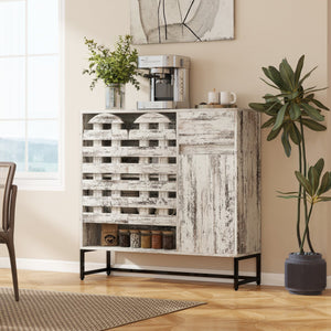 English Elm 44.3"Farmhouse Rustic Sideboard Cabinet with Arched Lattice Doors, Drawer & Open Shelves, White Vintage W2977P338333