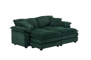 English Elm Corduroy Plush 2-Seat Sofa with 2 Back Cushions, Toss Pillows & Ottomans — Deep Seat Comfort Green W2363S00065