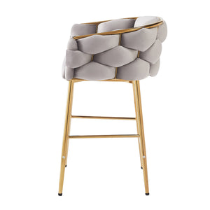 English Elm Christopher Knight Home® - 28'' Velvet Counter Stools Set of 2 with Gold Iron Frame, Plush Back & Footrest for Kitchen Grey N780P199861G