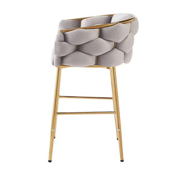 English Elm Christopher Knight Home® - 28'' Velvet Counter Stools Set of 2 with Gold Iron Frame, Plush Back & Footrest for Kitchen Grey N780P199861G