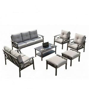 English Elm 7-piece Outdoor Sectional Set Steel Frame 9 Seat Patio Conversation with Cushioned Ottomans Gray B082S00125
