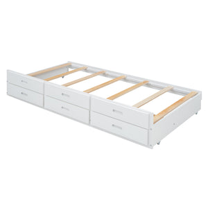 English Elm Twin Storage Bed with Headboard Outlets, Extendable Trundle & 3 Drawers, Durable MDF/Plywood Design White 80.5 L x 17.75 W x 5.25 H N733S172839K