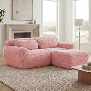 English Elm L-shaped Plush Sectional Sofa Boneless Cloud Comfort Floor Lounge with Chaise for Bedroom Pink W714S01556