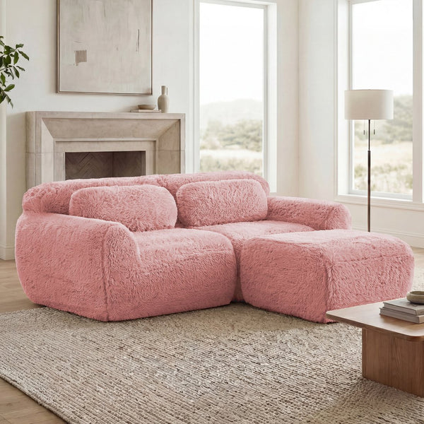English Elm L-shaped Plush Sectional Sofa Boneless Cloud Comfort Floor Lounge with Chaise for Bedroom Pink W714S01556