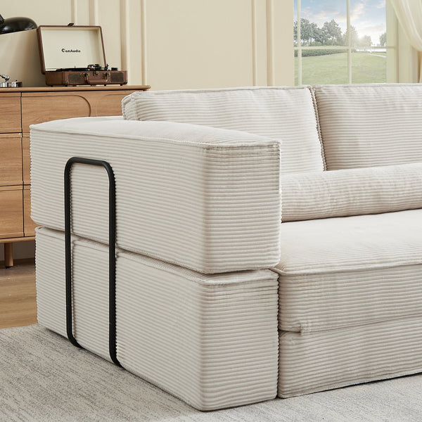 English Elm Large Modular Corduroy Sectional Sofa Configurable Seating for Family Living Rooms Khaki W3396S00057