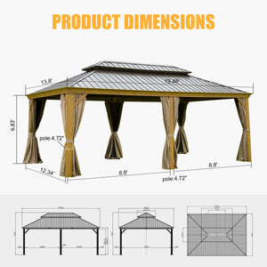 English Elm 14x20FT Hardtop Gazebo with Galvanized Double Roof, Aluminum Frame, Drainage System, Curtains & Netting Yellow Brown W1859S00099
