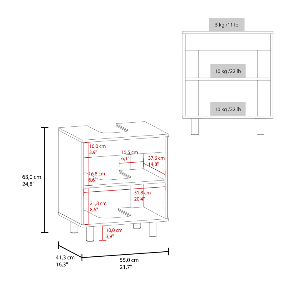 English Elm Marlo Compact Under-Sink Cabinet with Cut-Out Back, Two Doors, Open Lower Shelf, Modern Storage Oak 27.56 L x 25.59 W x 5.12 H B200P368103