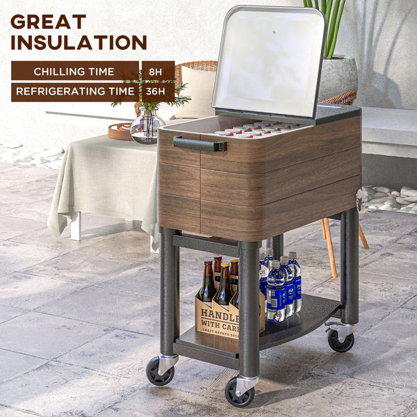 English Elm Outsunny Rolling Steel Beverage Cart Outdoor Cooler with Locking Wheels and Storage Shelf W2225P174310