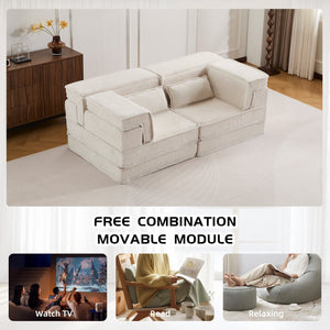 English Elm Compression Modular Sofa Bed - Versatile No Assembly Floor Couch With Soft Circle Fleece Fabric W3723P377147